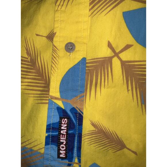 MOJEANS Yellow Blue Floral Tropical Palm Tree Print Button Up Shirt 3XL Vintage - Picture 7 of 15